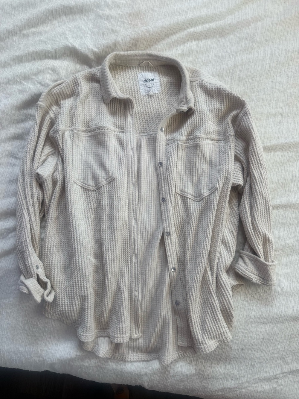 Aerie Cream Textured Button-Up Shacket